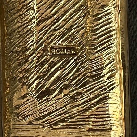 Vintage Roman Gold Tone Unakite Polished Stone Rectangle Pendant Jewelry - Picture 5 of 5